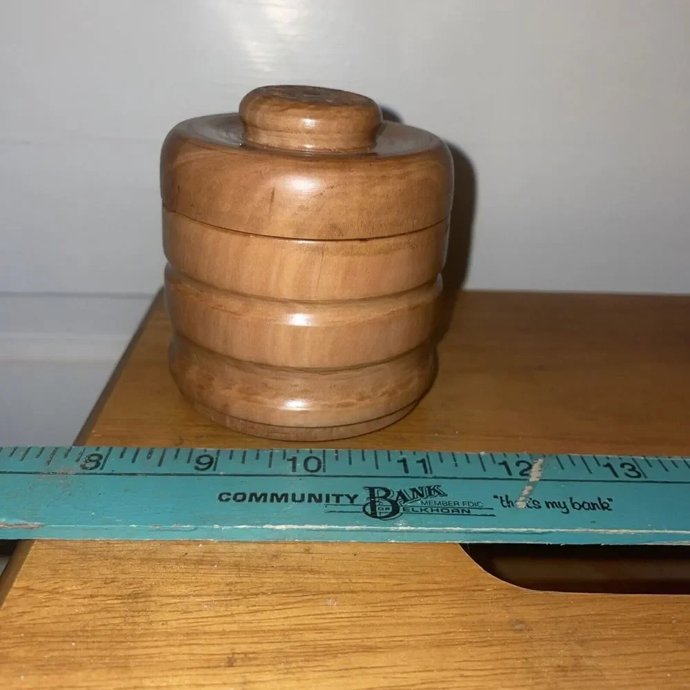 Wooden‎ Teak Container With Lid Salt Box Trinket Holder Treasure Keeper